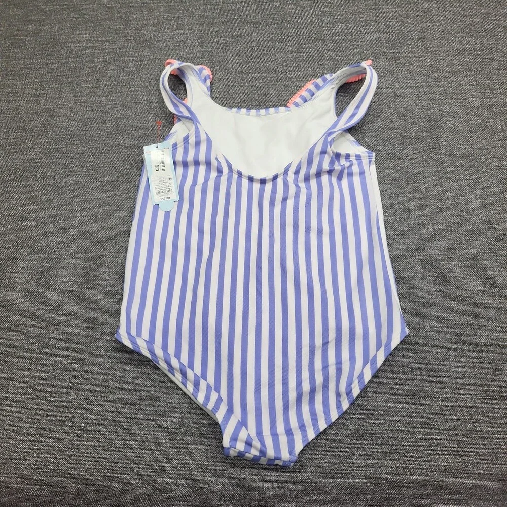 Cat & Jack Girls' Summer Striped One Piece Swimsuit Blue Size X-Large 14 Plus
